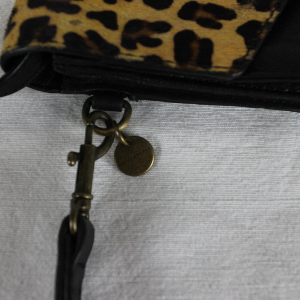 Lucky Brand Crossbody Black with Tan Leather Purse Horsehair Cheetah Print Strap - Picture 7 of 15